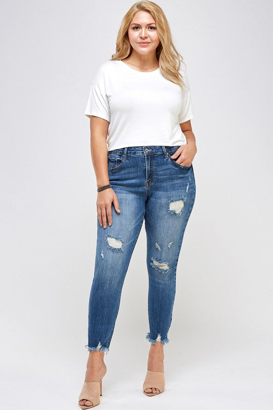 Plus Size High Rise Distressed Ankle Skinny